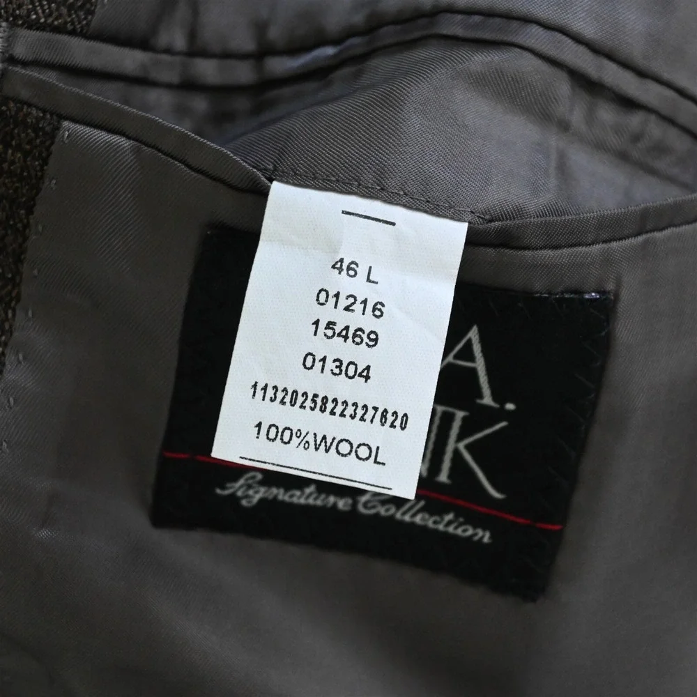 Jos A Bank 46L Brown Check‎ 100% Wool Mens Blazer Suit Jacket Sport Coat